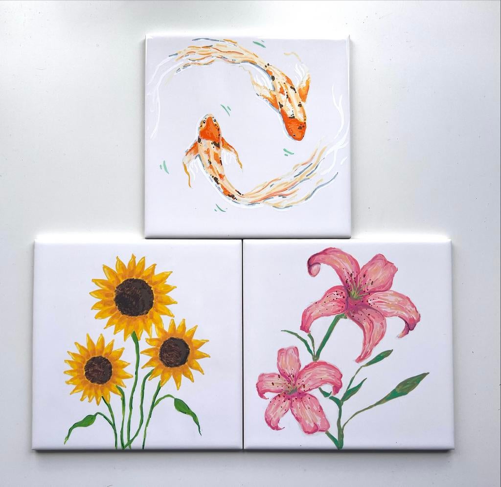 Drie keramiek tegeltjes van 15x15 cm, Ophalen of Verzenden
