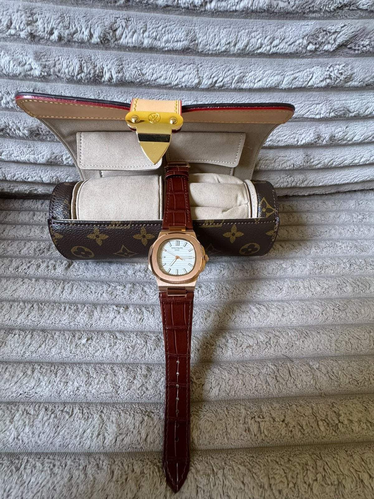 Patek Philippe Nautilus Lederen Band Bruin, Ophalen of Verzenden, Nieuw, Zwart, IOS