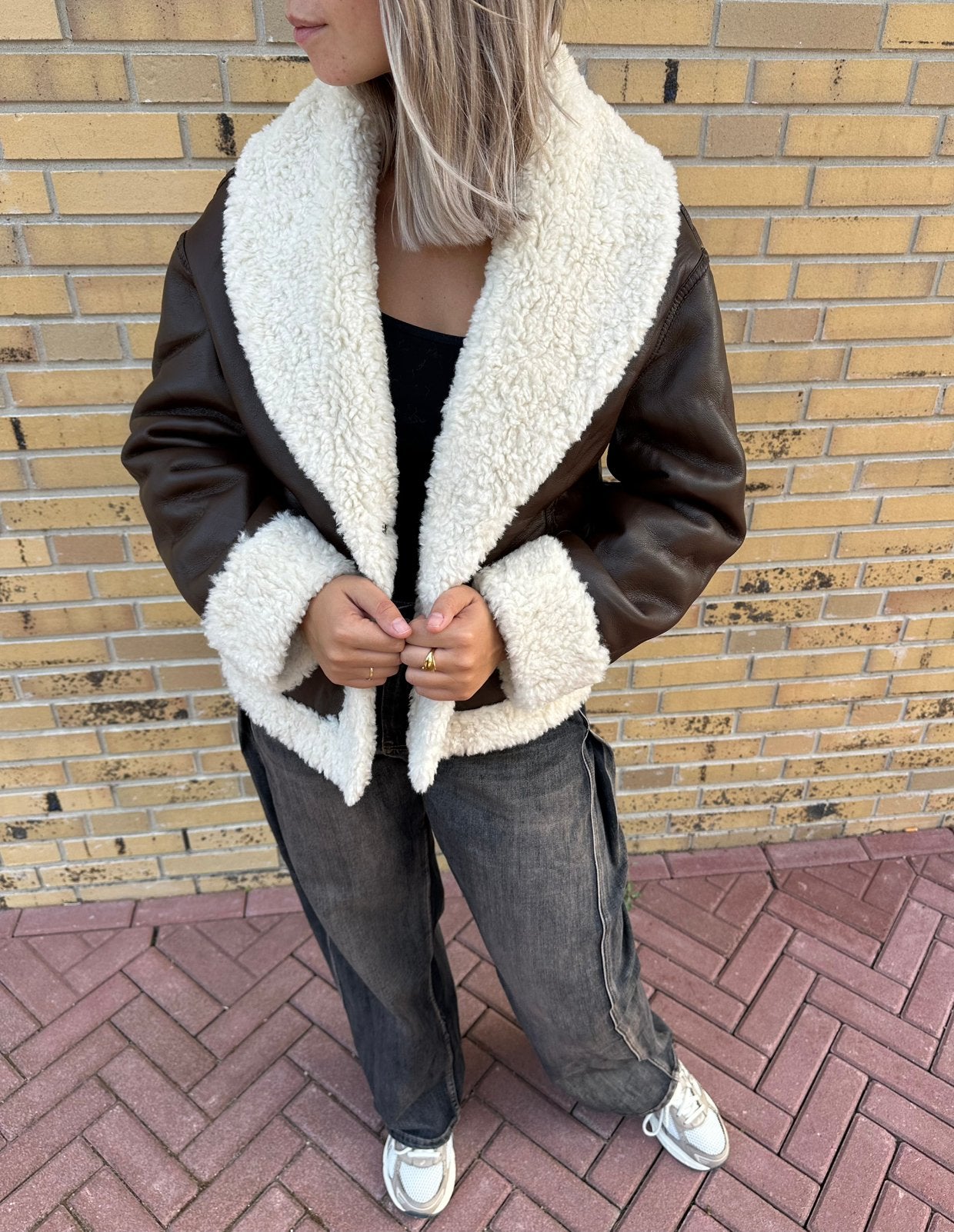 Jas leerlook/teddy 2 in 1 draagbaar one size, Ophalen of Verzenden, Zo goed als nieuw, Maat 38/40 (M)