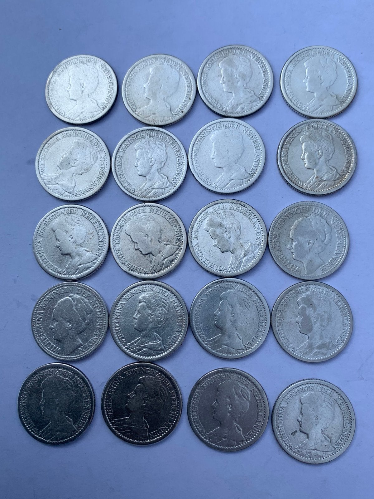 20 zilveren kwartjes wilhelmina periode 1910-1928, Postzegels en Munten, Ophalen of Verzenden, Koningin Wilhelmina, 25 cent