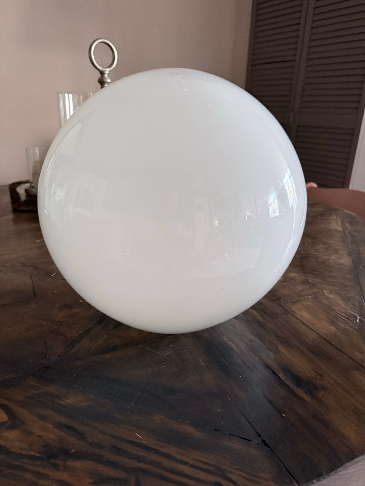 Vitage Handgeblazen Witte Glazen Bol  30cm Diameter, Ophalen of Verzenden, Gebruikt, Glas, Wit