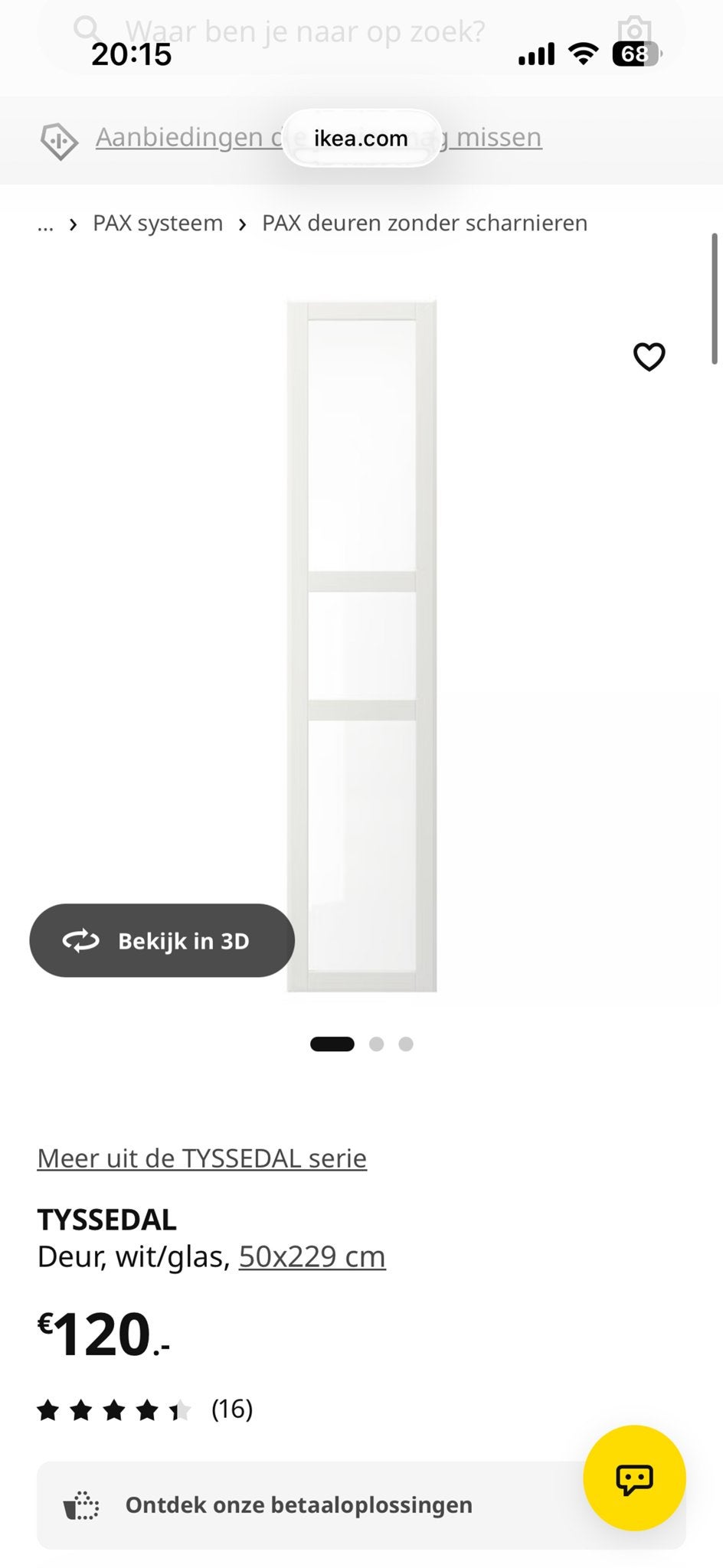 5X IKEA PAX TYSSEDAL Deur wit/glas 50x229 cm, Minder dan 50 cm, 200 cm of meer, Ophalen of Verzenden, Met deur(en)