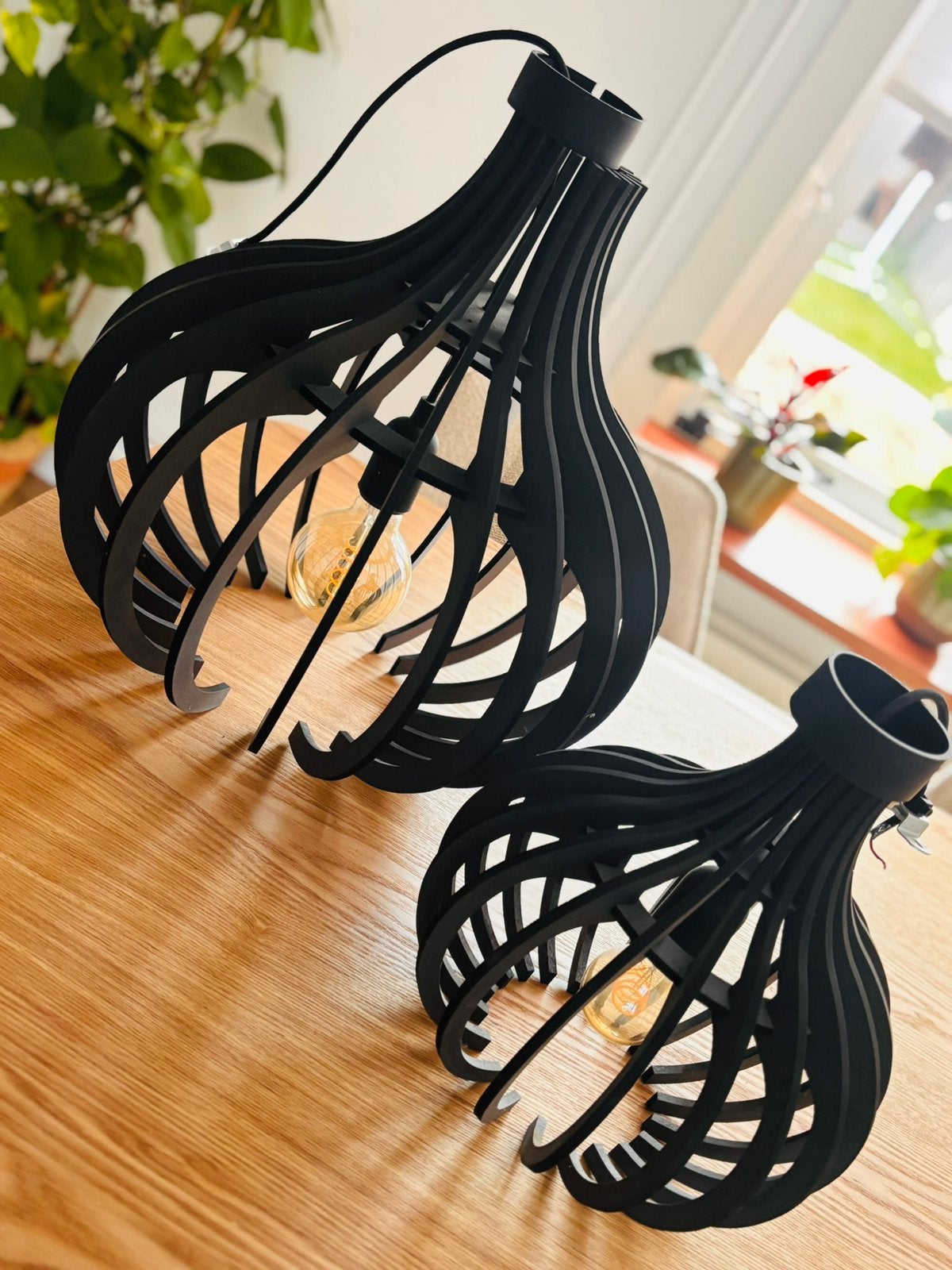 Set van 2 trendy zwarte hanglampen – industrieel & sfeervol, Ophalen, Zo goed als nieuw