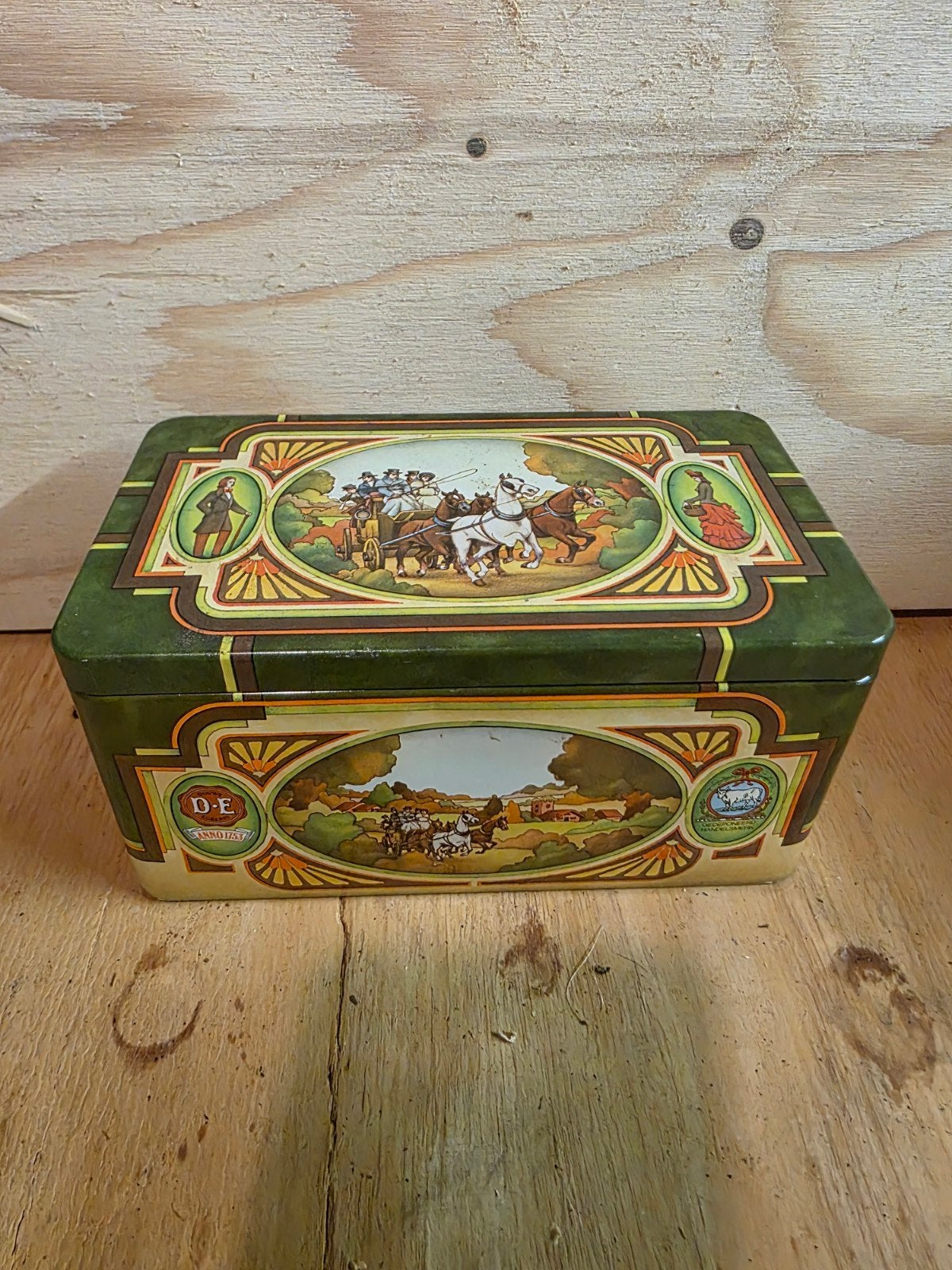 Vintage DE Pickwick theeblik - 18x9x10 cm, Ophalen of Verzenden, Zo goed als nieuw, Douwe Egberts