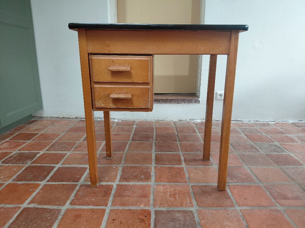 Klein vintage Piet Zwart beukenhouten bureau Bruynzeel, Ophalen, Overige typen, Gebruikt, Vintage