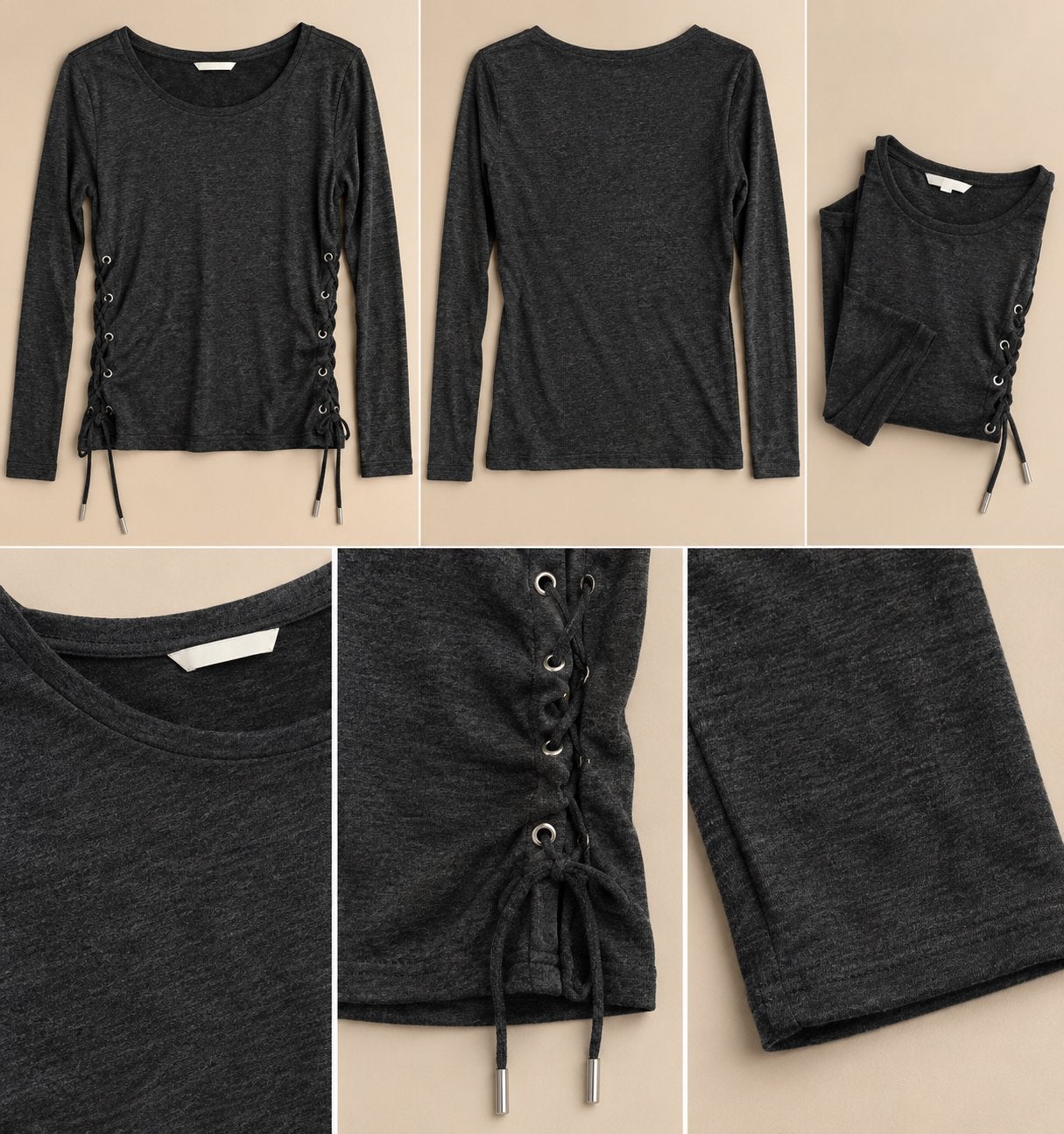 Donkergrijs shirt met lange mouwen en veterdetails, Maat 38/40 (M), Ophalen of Verzenden, Zo goed als nieuw, Lange mouw