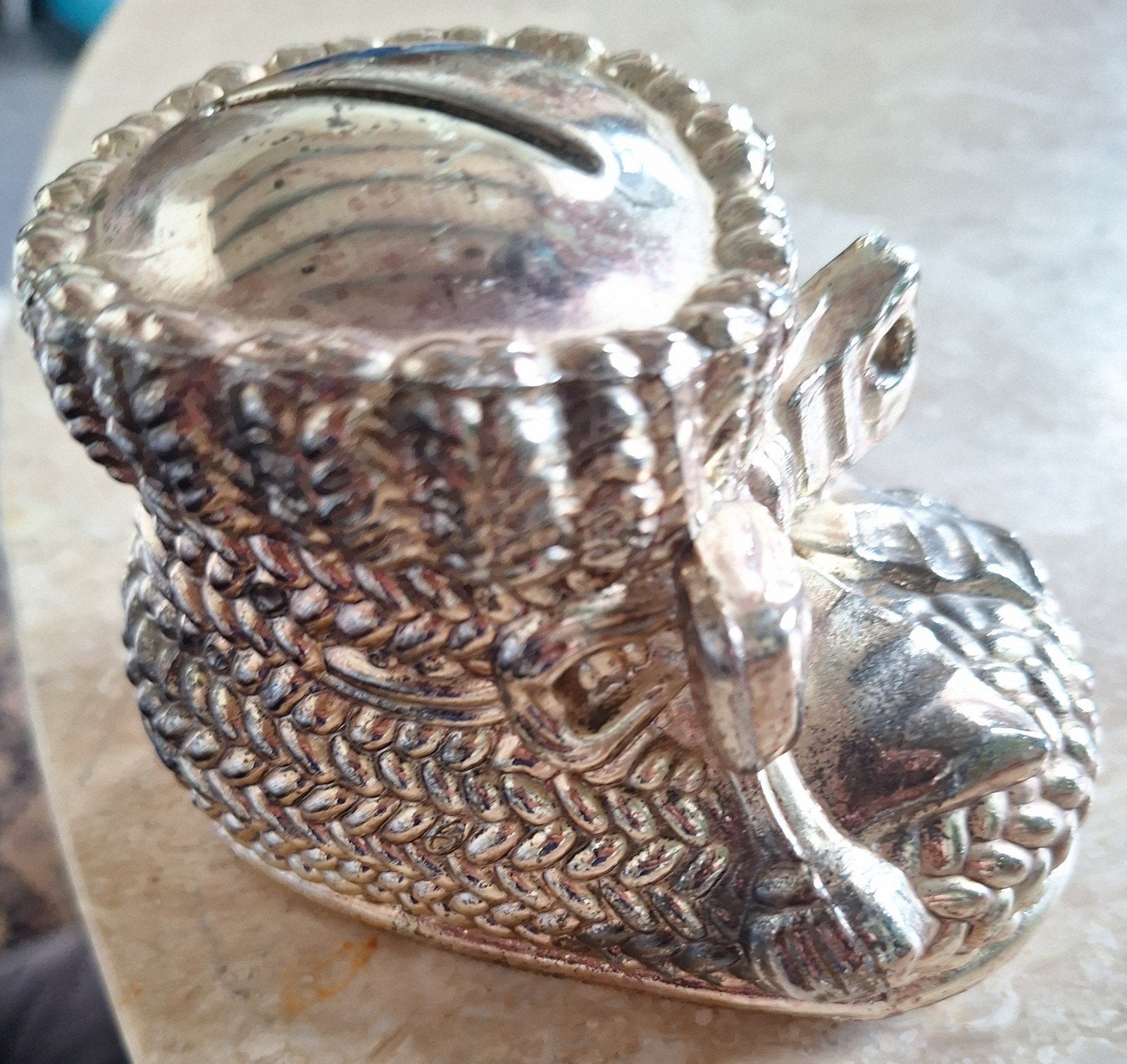 Vintage spaarpotje zilver schoen., Ophalen of Verzenden
