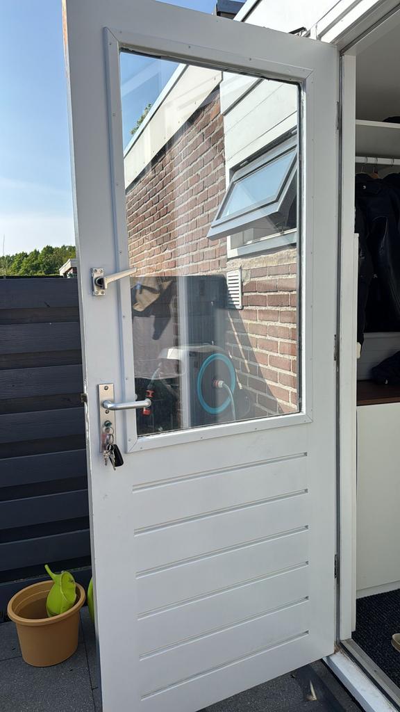 Buitendeur met Glaspaneel, Doe-het-zelf en Verbouw, Deuren en Horren, Ophalen, 80 tot 100 cm, 200 tot 215 cm, Hout