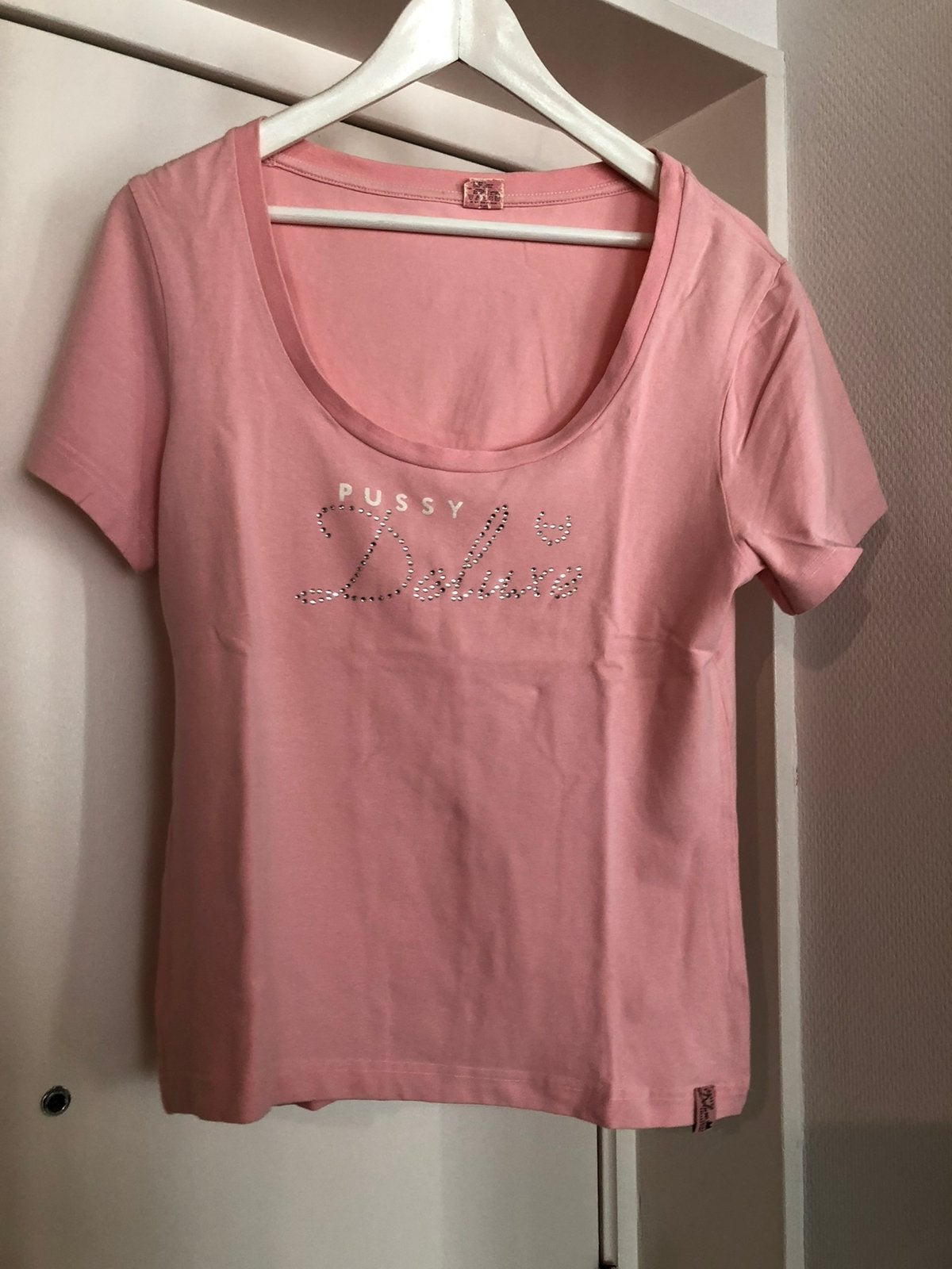 Vintage top korte mouw strass stenen Pussy de Luxe 2xl roze, Verzenden, Maat 46/48 (XL) of groter, Zo goed als nieuw, Korte mouw