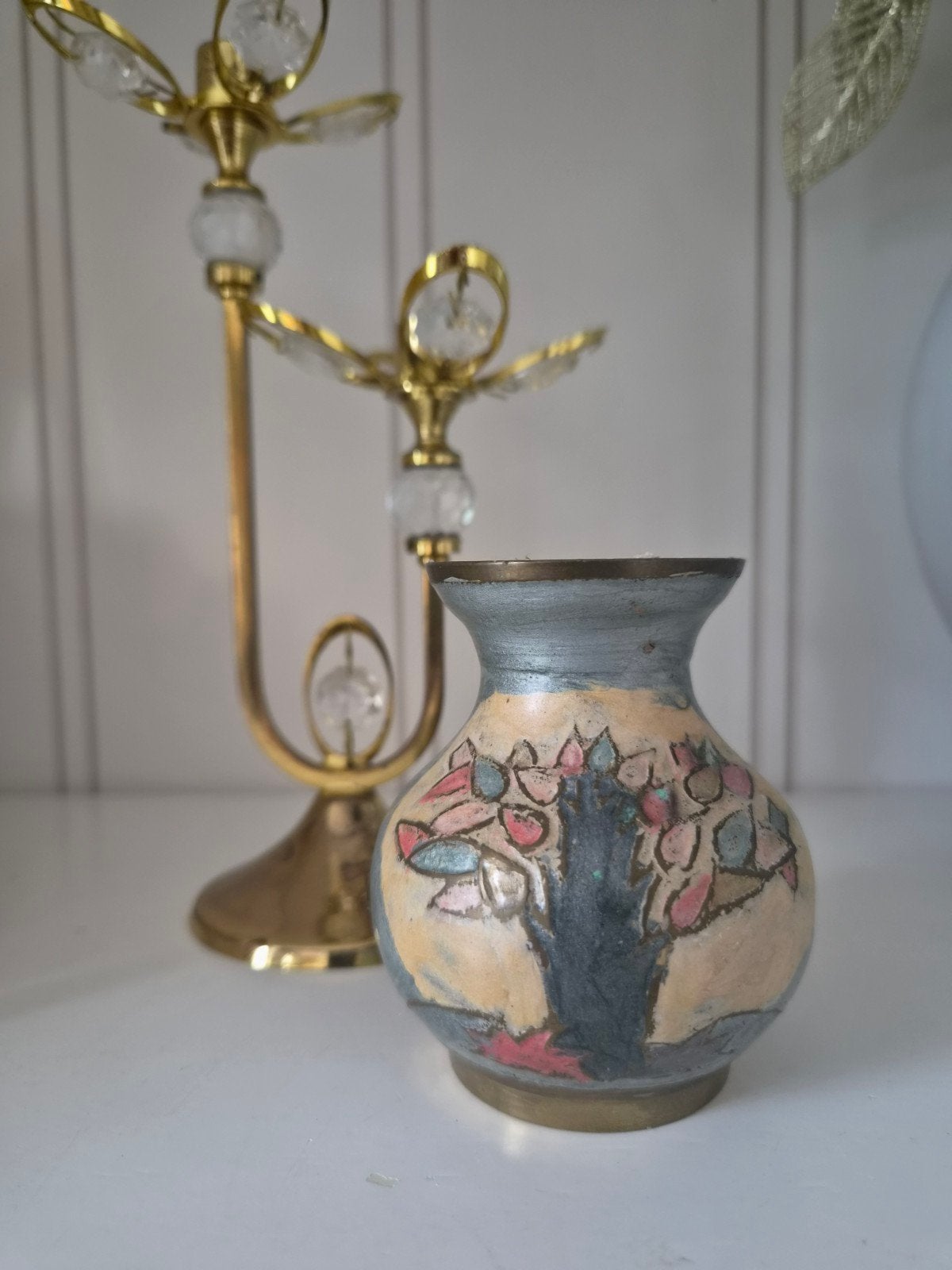 Vintage Cloisonné Emaille Vaasje met Levensboom, Ophalen of Verzenden