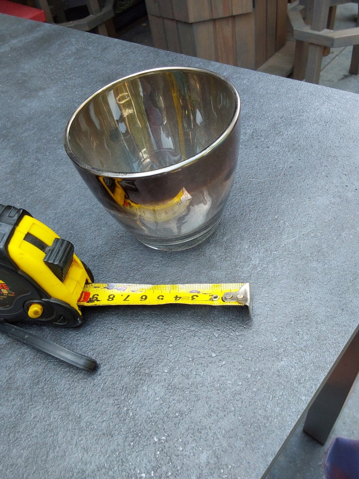 Glazen vaas/pot, zilver/bronskleurig, 9 cm hoog, Huis en Inrichting, Woonaccessoires | Vazen, Ophalen, Gebruikt, Zilver, Glas