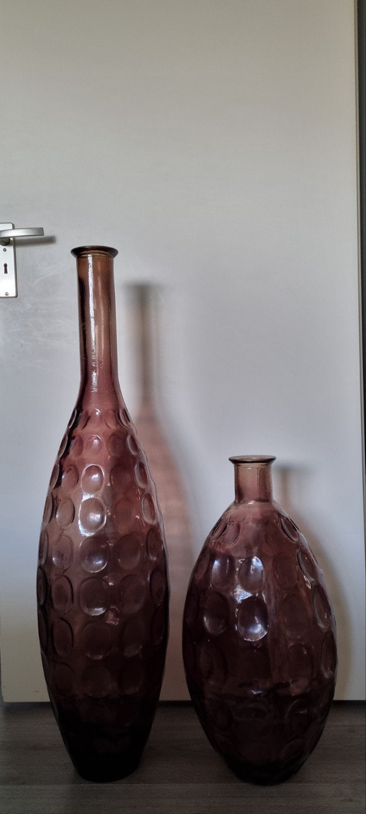 Twee glazen vazen/flessen. Hoogte 100cm en 60cm. Set van 2, Huis en Inrichting, Woonaccessoires | Vazen, Ophalen, Zo goed als nieuw
