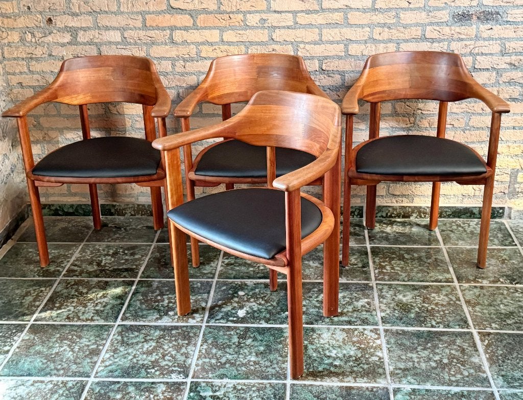 Set van 4 Ansager Møbler vintage Deense design stoelen TOP, Scandinavisch design, Bruin, Ansager, Ophalen of Verzenden