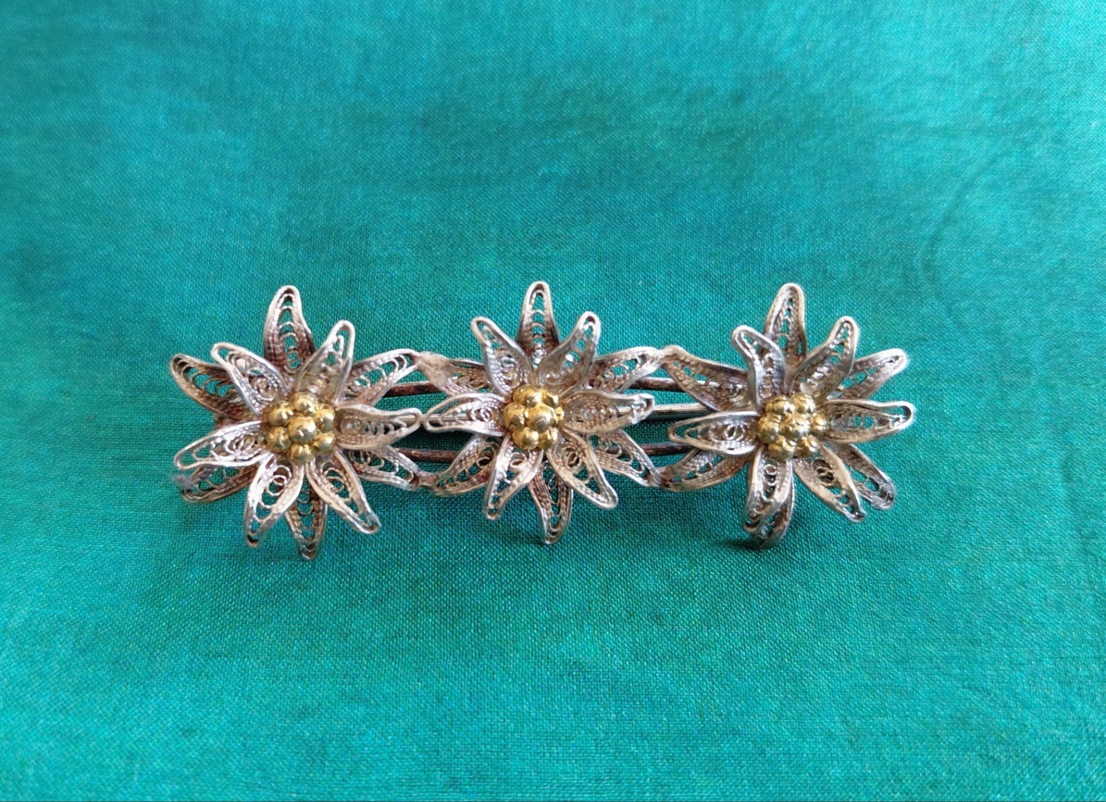 Oude Zilveren Filigrain Broche met Edelweiss., Ophalen of Verzenden, Zilver, Broche, Verguld