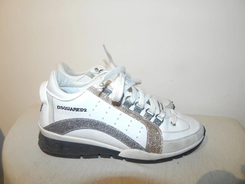 Dsquared2 witte leren sneakers glitter accenten zeer net 37, Verzenden, Wit, Dsquared2, Sneakers of Gympen