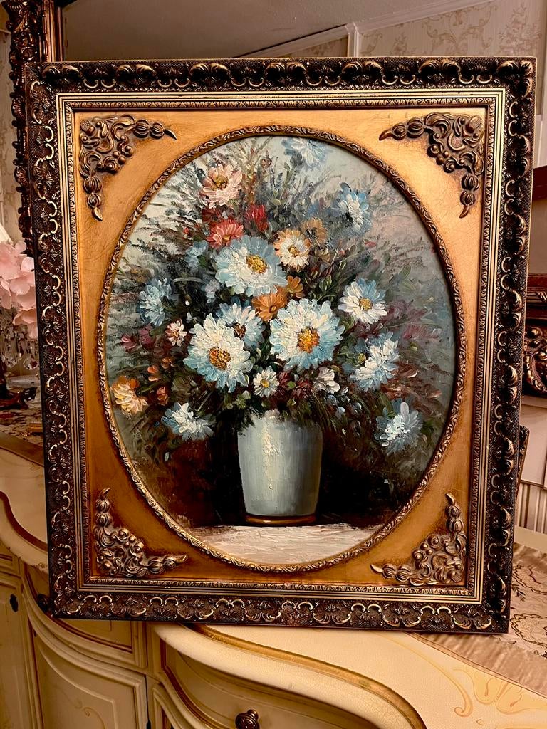 Prachtige olieverf bloemen schilderij, Ophalen of Verzenden