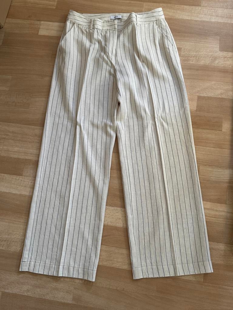 Crème gestreepte linnen damespantalon - Maat L (valt als 38), Kleding | Dames, Maat 38/40 (M), Beige, Nieuw, Ophalen of Verzenden