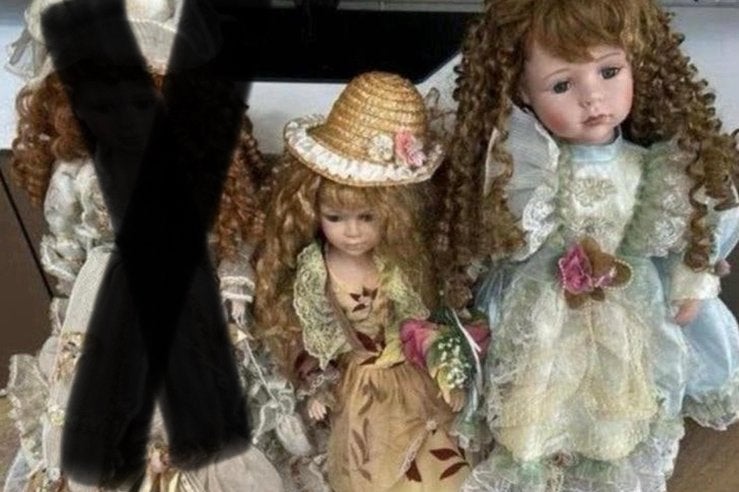 Set van 2 porseleinen poppen met krullend haar, Ophalen of Verzenden, Gebruikt, Pop