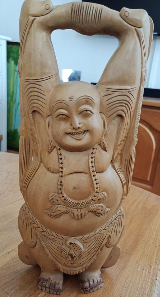 Houten Boeddha beeld - Lachende Boeddha (Hotei), Ophalen, Gebruikt