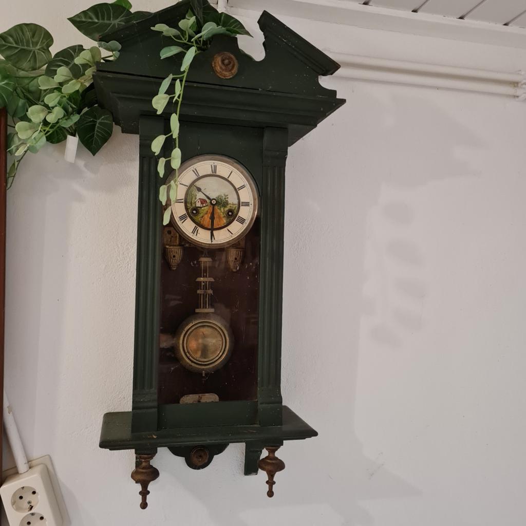Junghans antieke klok, wijzerplaat hout, handbeschilderd, Ophalen