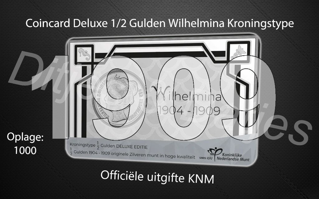 Coincard Deluxe - Wilhelmina Kroningstype halve gulden 1909, Postzegels en Munten, Ophalen of Verzenden, Koningin Wilhelmina, ½ gulden