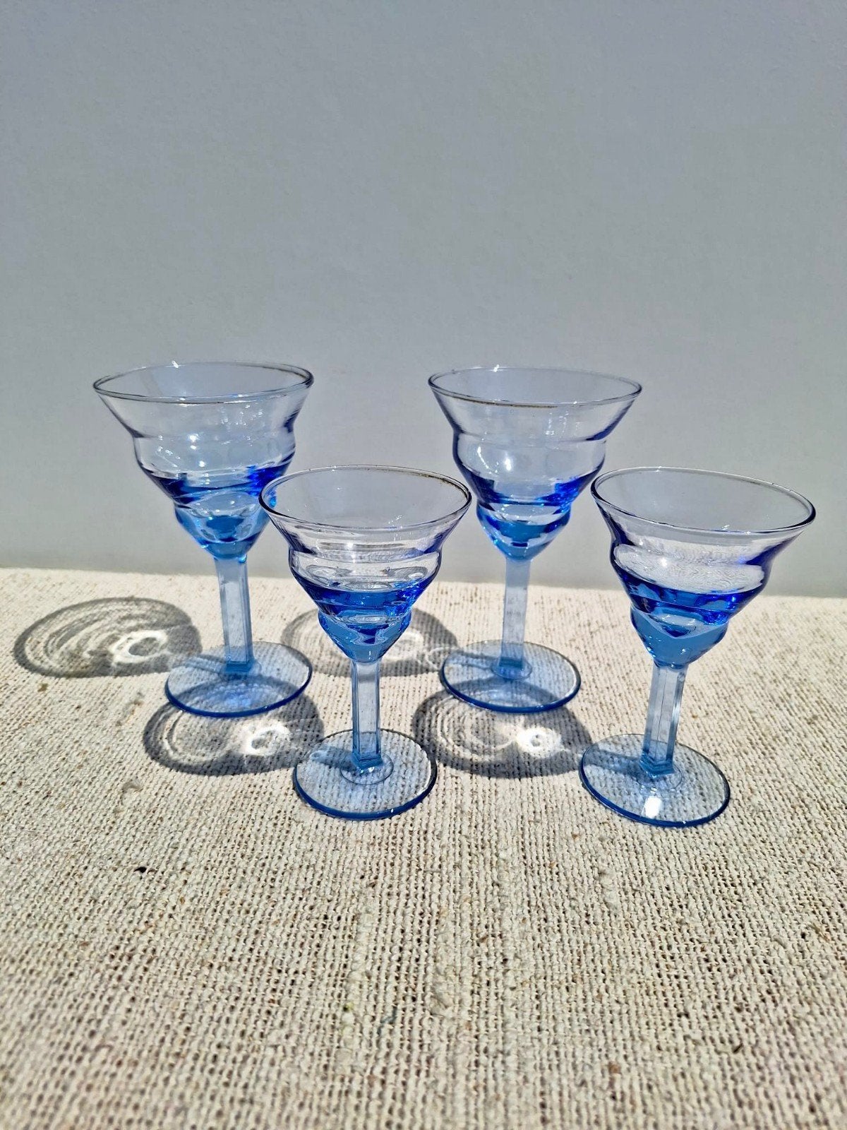 set van 4 vintage Art Deco blauwe glaasjes, Ophalen of Verzenden, X, Borrel- of Shotglas, X