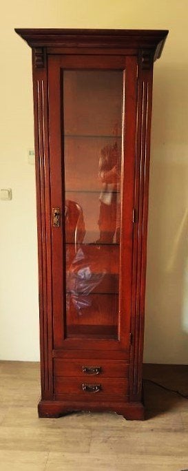 Mooie houten vitrinekast in zeer nette staat facet geslepen, Ophalen, Met deur(en), 50 tot 100 cm, Zo goed als nieuw