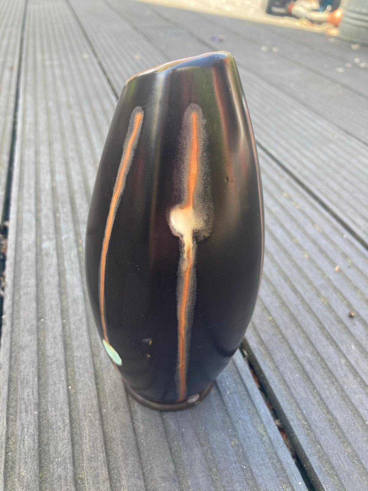 Vintage West Germany Keramiek Vaas - Bruin met Abstract Deco, Ophalen of Verzenden