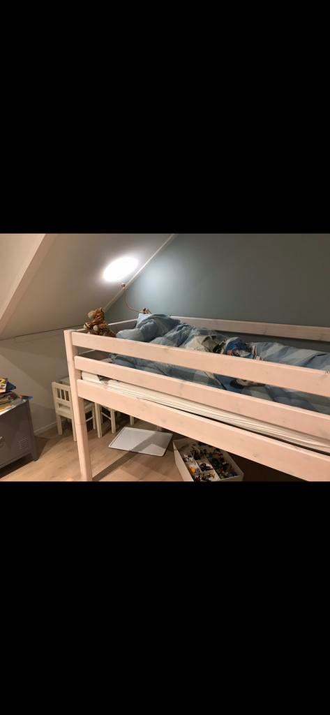 Flexa Hoogslaper Whitewash met Lattenbodem en Trappetje, Ophalen, Gebruikt, Hoogslaper