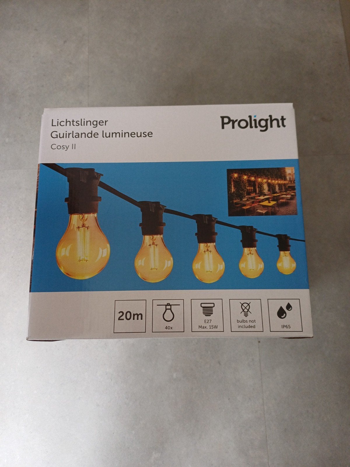 Prolight Prikkabel Lichtsnoer Zwart 20m IP65 (excl. lampe, Ophalen, Kunststof, Minder dan 50 watt, Overige typen