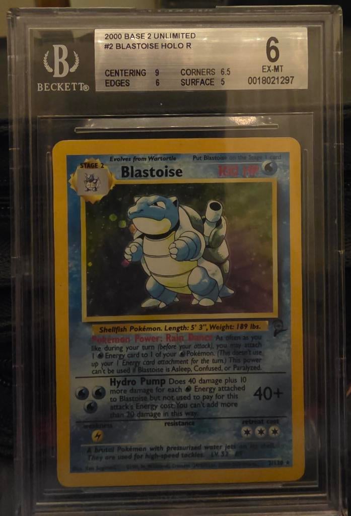 Blastoise Holo R 2000 Base 2 Unlimited Beckett Graded 6, Ophalen of Verzenden