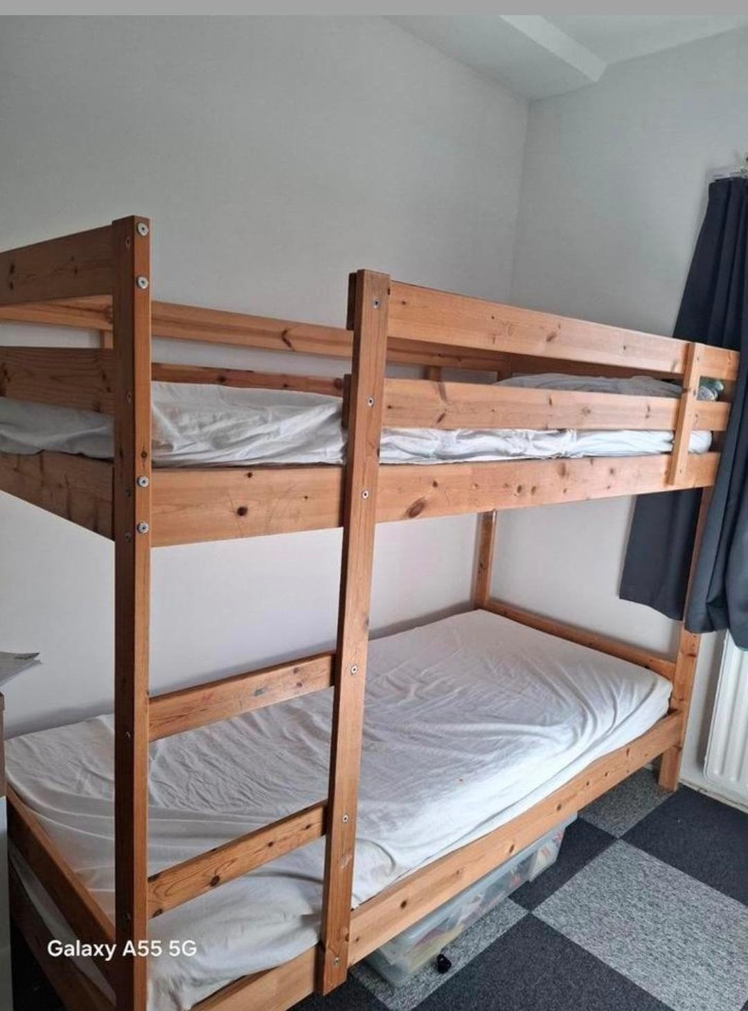 Stevig houten stapelbed, Gebruikt, 90 cm, 160 tot 180 cm, Tweepersoons