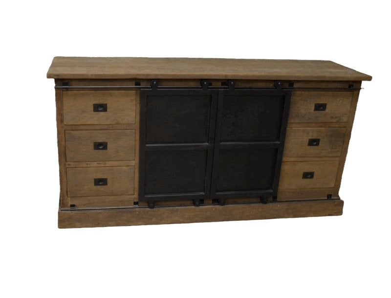 Dressoir teak met metalen schuifdeur 180 cm