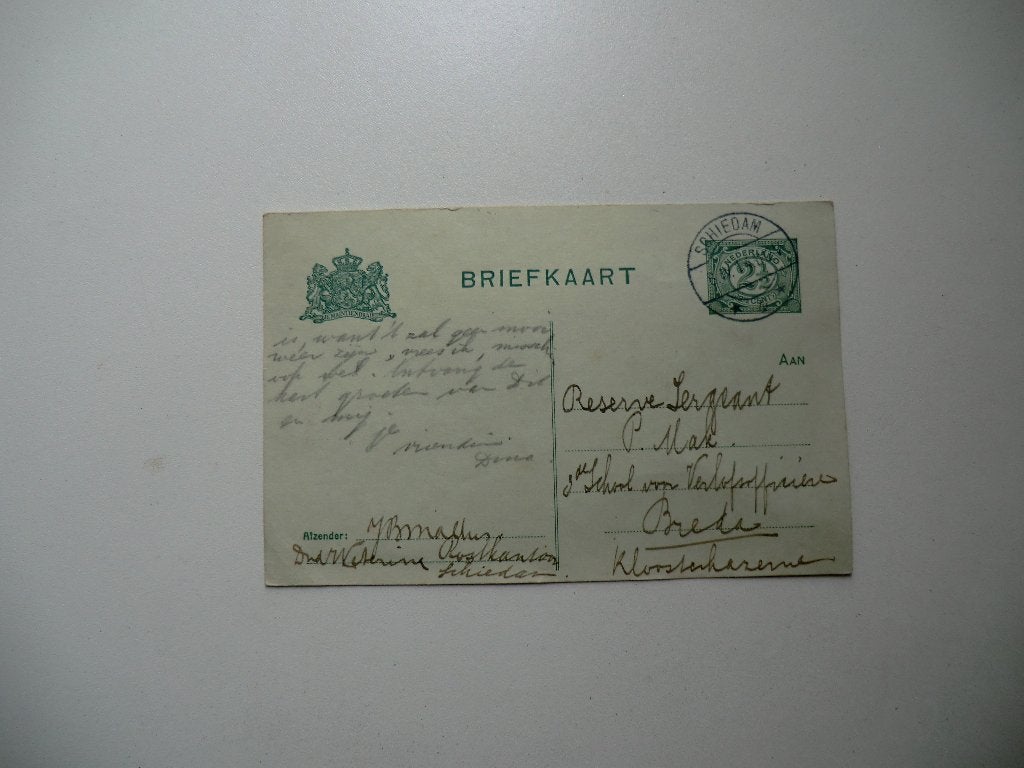 Breda,Schiedam,Sergeant P.Mak,Kloosterkazerne,Militair,Leger, Ophalen of Verzenden, Voor 1920, Gelopen, Noord-Brabant