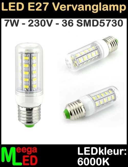LED E27 lamp 7 Watt Mais / Corn lamp Wit 6000K - 11 stuks, Led-lamp, 60 watt of meer, Nieuw, Overige merken