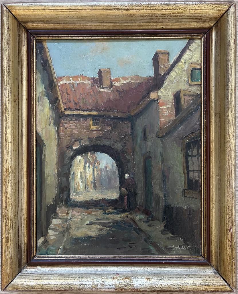 Arnout van Gilst (1898-1981) - Stadsgezicht met poort, Antiek en Kunst, Ophalen of Verzenden