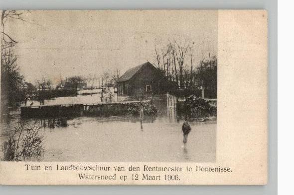 Watersnood 1906 Hontenisse gelopen TOPKAART st 1906