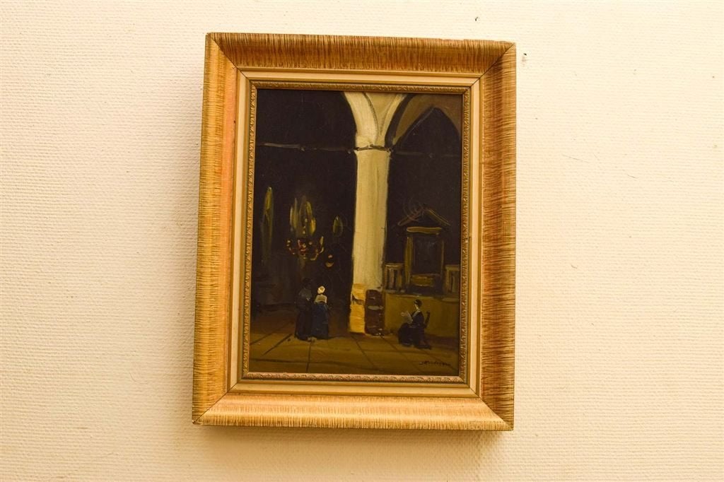 Schilderij van een hal in de kerk 49429, Ophalen of Verzenden, Gebruikt, Schilderij