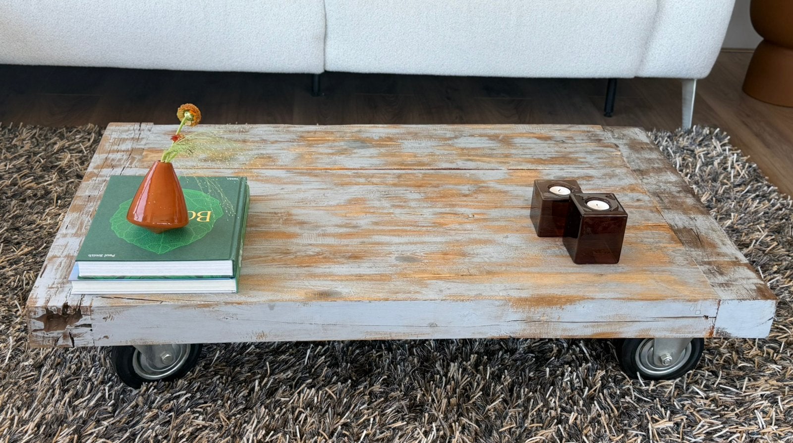 Stoere Rofra salontafel op wielen – hout – 120 x 70 cm, Ophalen, Gebruikt, 100 tot 150 cm, 50 tot 100 cm