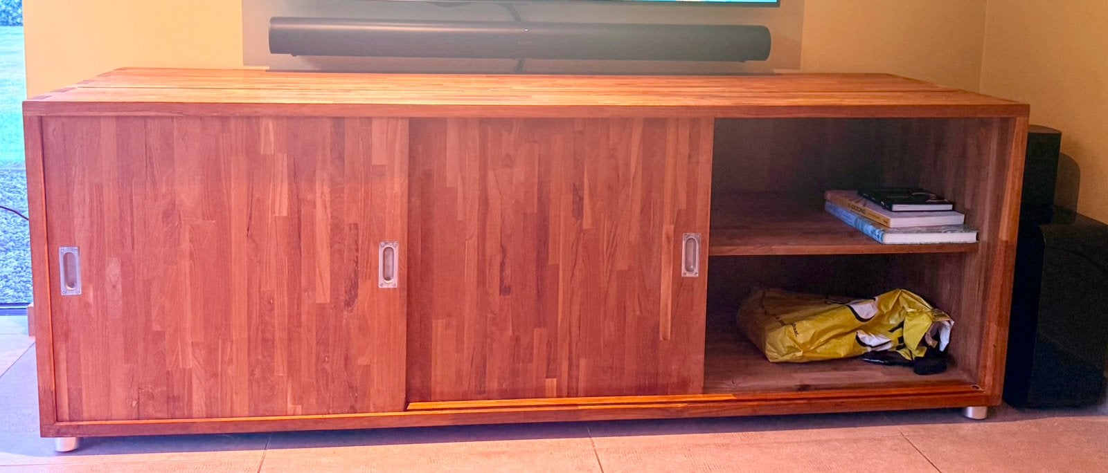 Massief hardhouten design tv kast/dressoir, Ophalen, Zo goed als nieuw, 200 cm of meer, Minder dan 100 cm