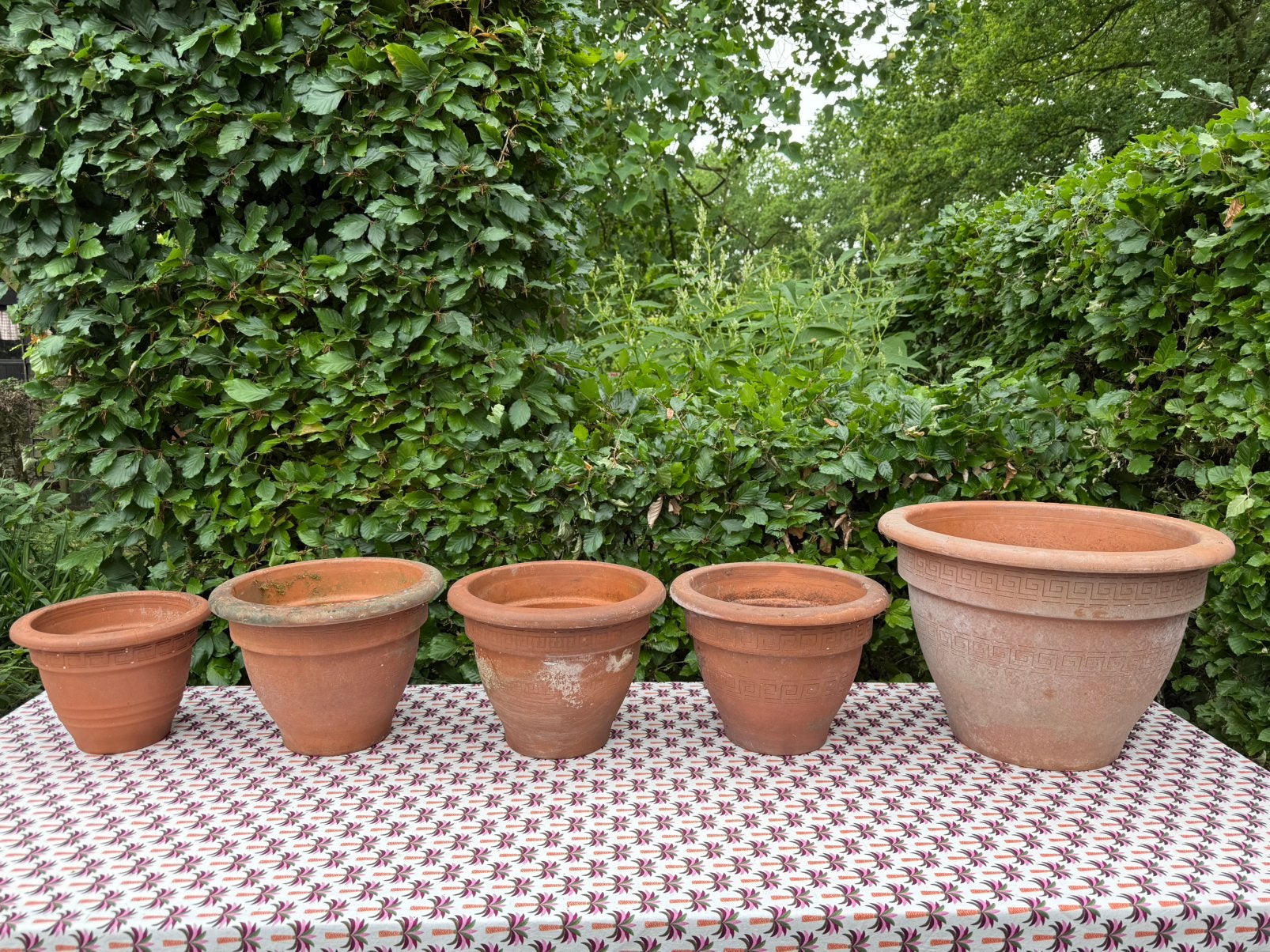 Set van 5 terracotta bloempotten – verschillende maten, Ophalen, Gebruikt, Rond, Minder dan 40 cm