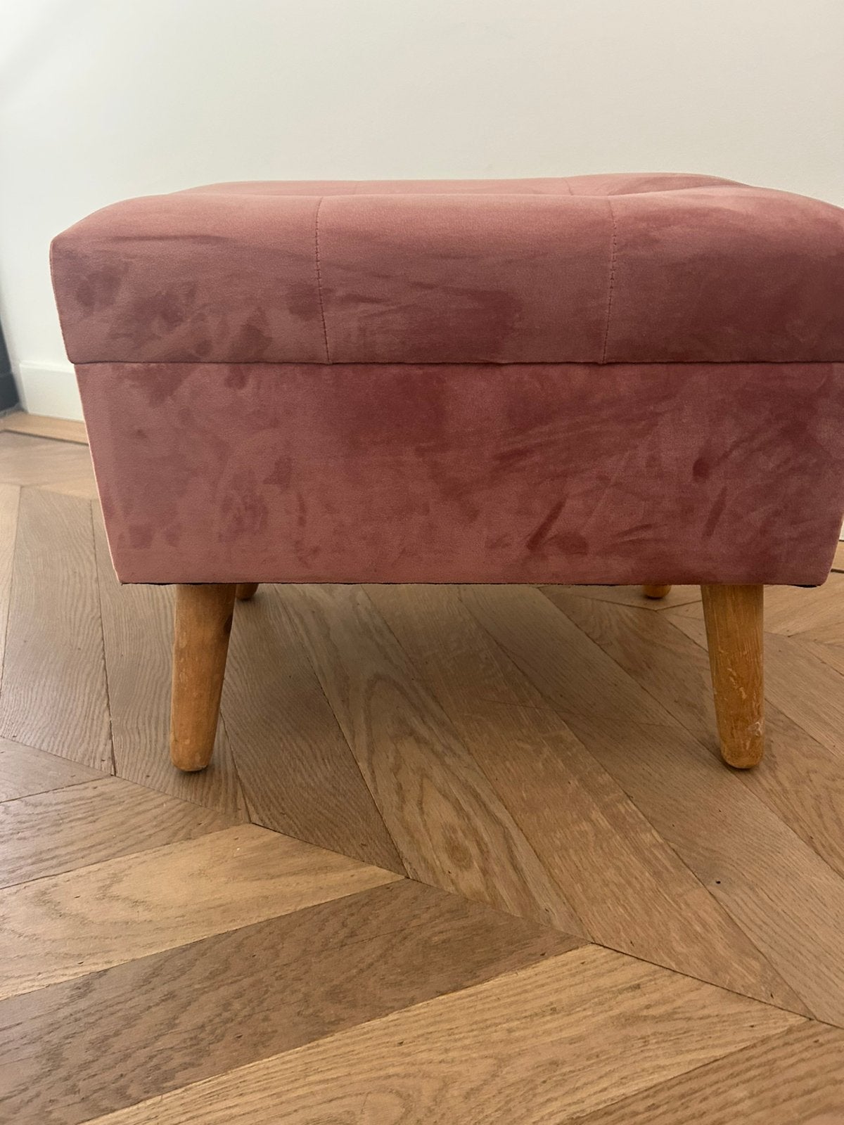 Oud roze opberg poef, Huis en Inrichting, Ophalen of Verzenden, Zo goed als nieuw, Rond, Minder dan 50 cm