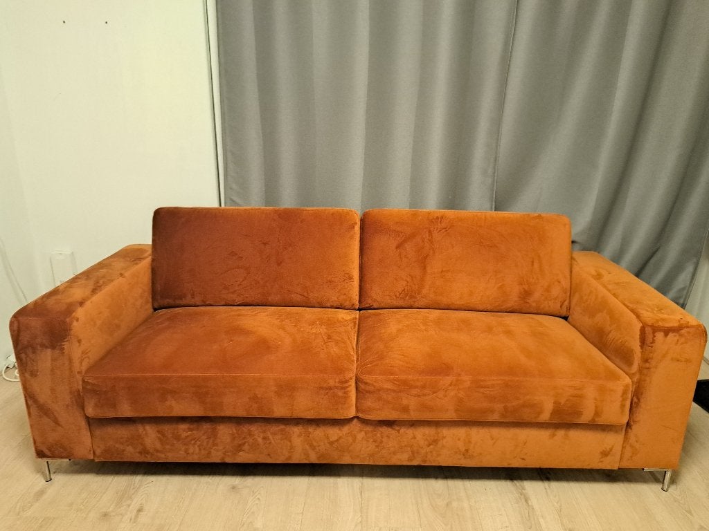 Velvet/Koper Bank 3-zits Tom met pocketvering, Ophalen, 75 tot 100 cm, Zo goed als nieuw, Rechte bank