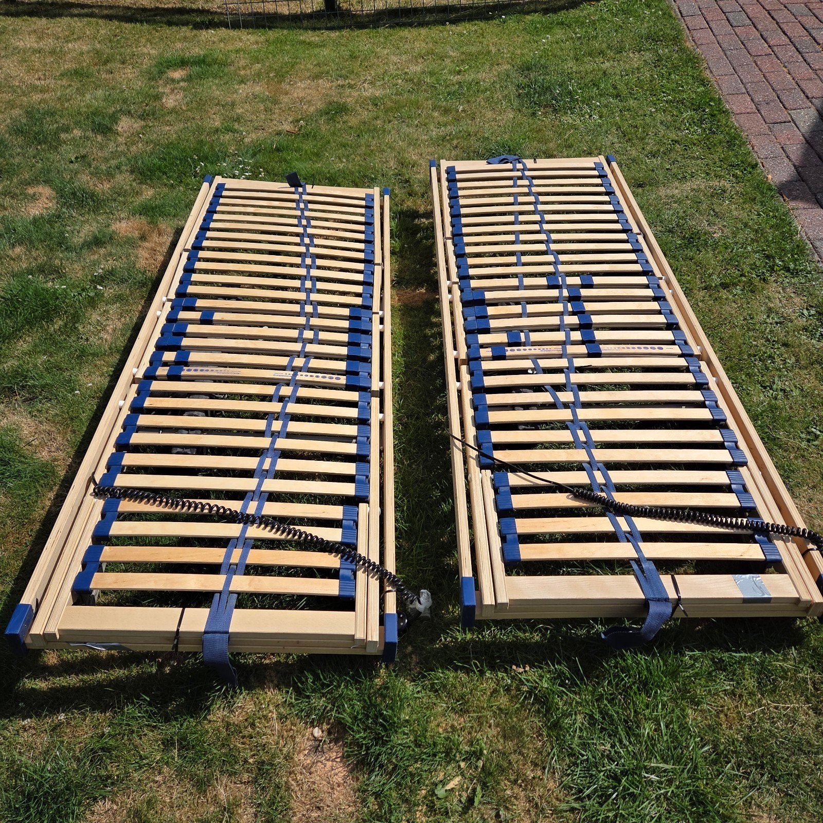 2x Elektrisch verstelbare lattenbodem 70x200 cm, Ophalen, 200 cm, Hout, Verstelbaar