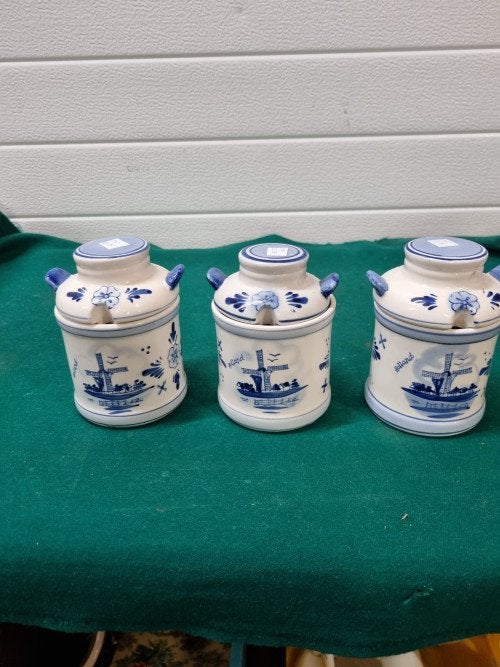 -	Mosterdpot delfts blauw ts- nederland  drie stuks, Ophalen of Verzenden, 'T Olde Gre-j, Info@toldegrej.nl, Endepoelstraat 20f Didam