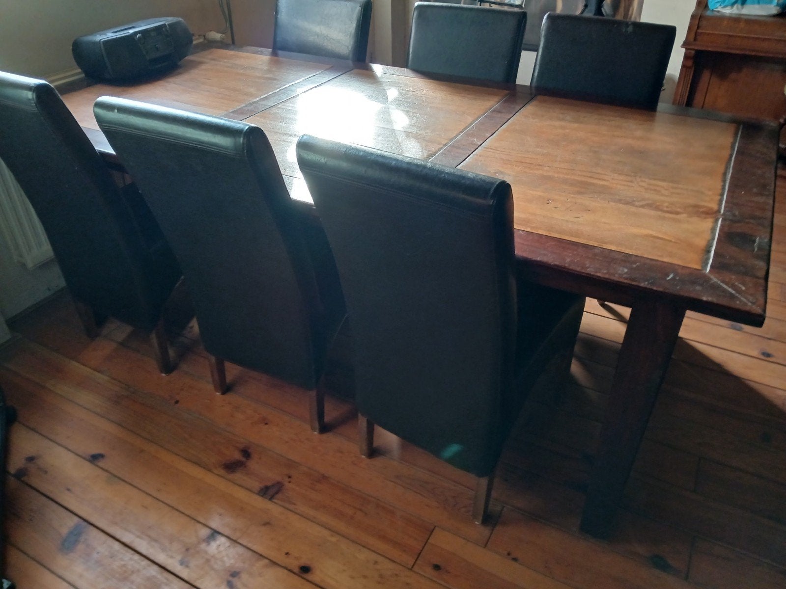 eettafel en 6 stoelen met 4 barkrukken, Huis en Inrichting, Ophalen, Gebruikt, 60 tot 90 cm, 4 krukken