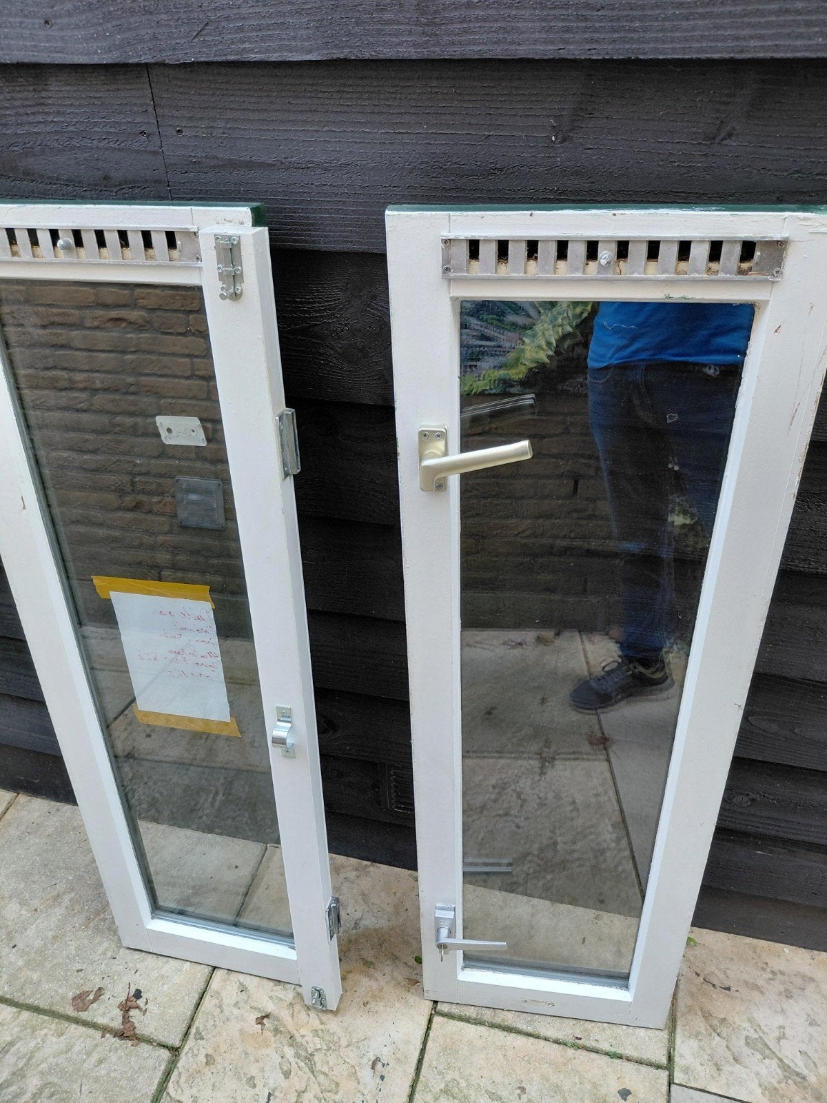 Hardhouten openslaande stolpramen met dubbelglas, Doe-het-zelf en Verbouw, Ophalen, Gevelraam of Ruit, Gebruikt, 80 tot 120 cm