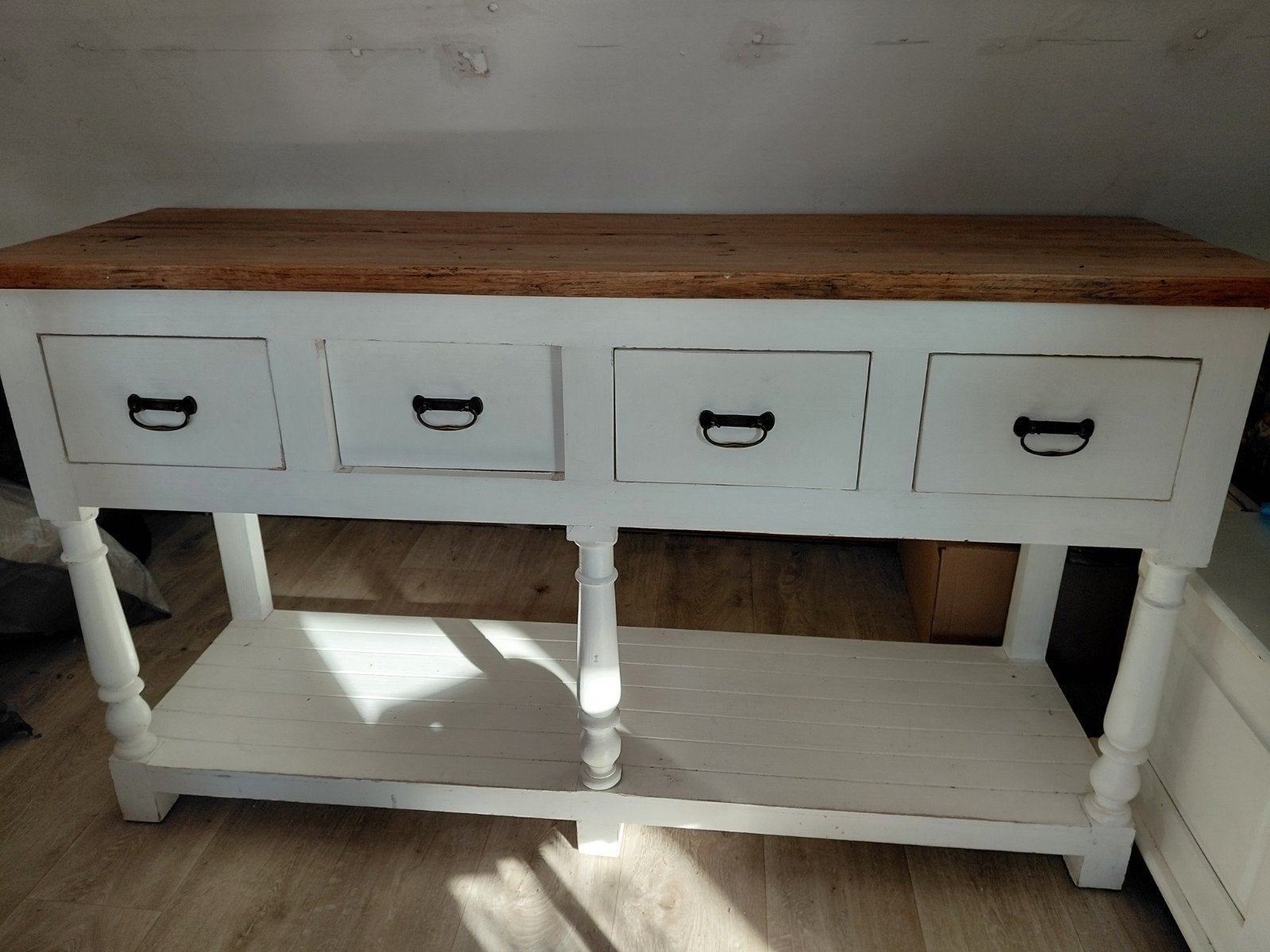 Landelijke Brocante Massief Houten Sidetable, Gebruikt, 100 tot 150 cm, Landelijke, Brocante, Ophalen of Verzenden