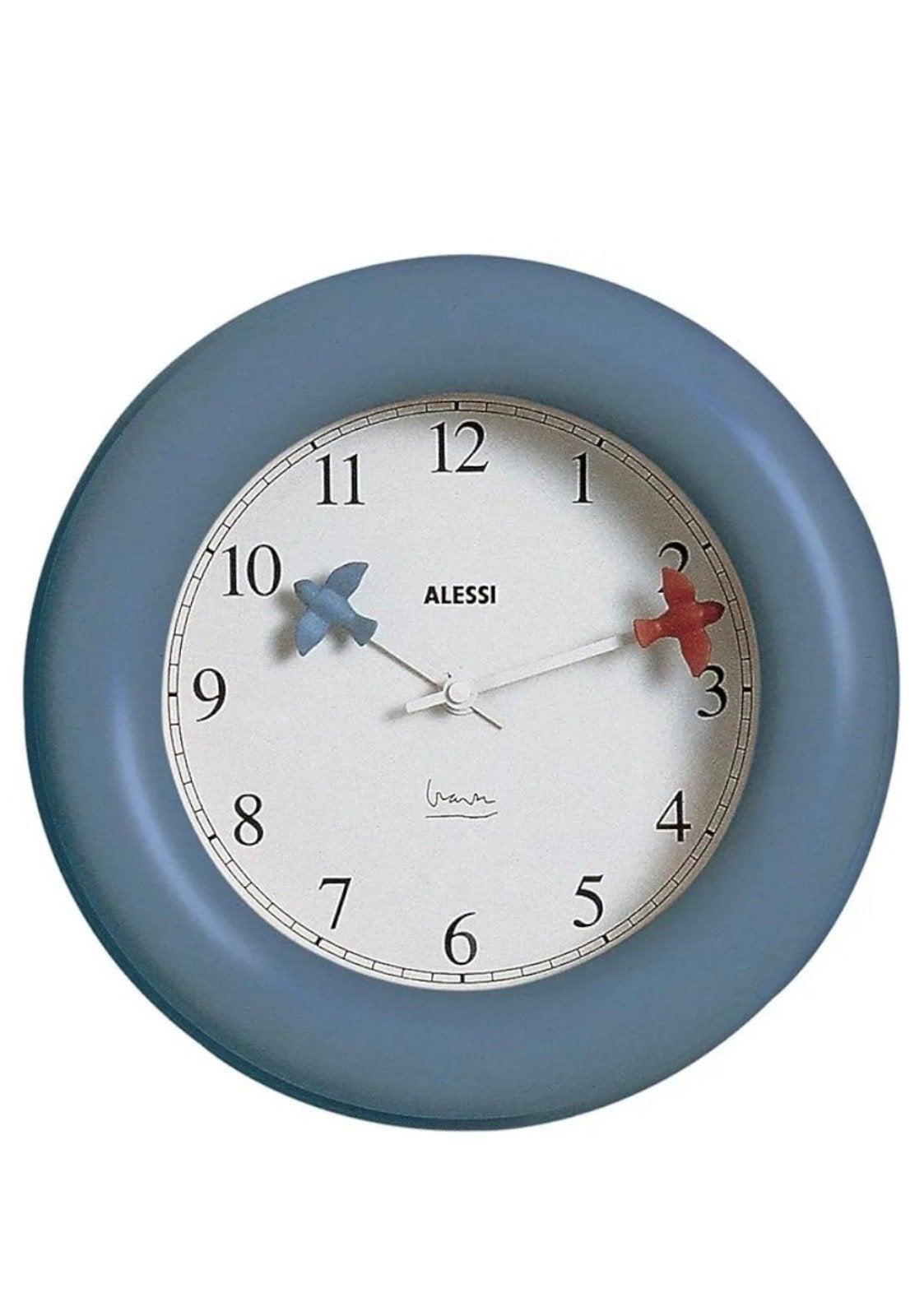 Alessi Wandklok met vogelwijzers - Blauw, Wandklok, Analoog, Ophalen of Verzenden, Modern