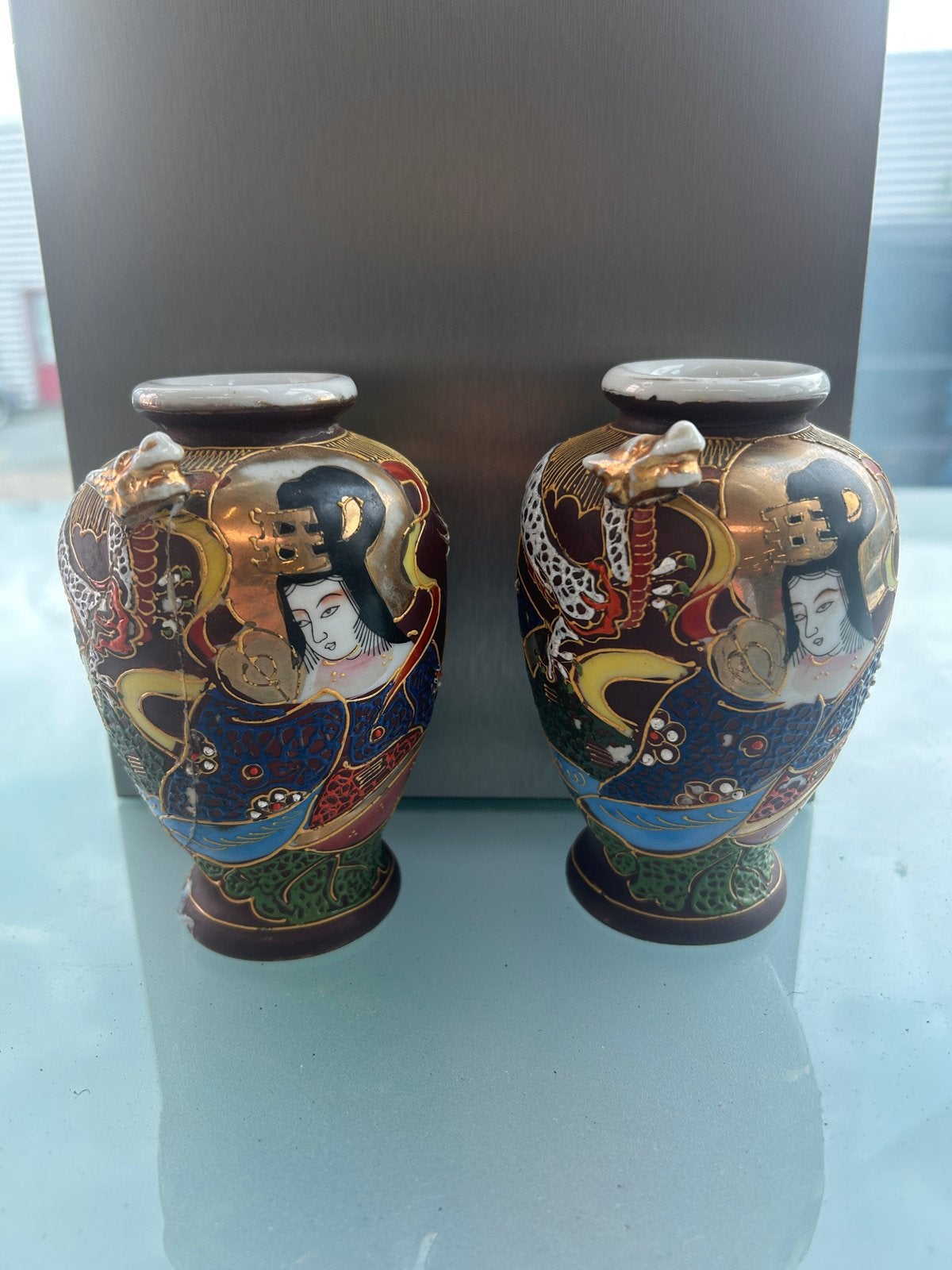 Japans Satsuma vaasjes set – handbeschilderd – 2 stuks, Antiek en Kunst, Ophalen of Verzenden